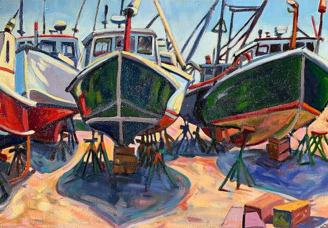 Lobster Boats in for Repair at Shipyard by Judy Rader